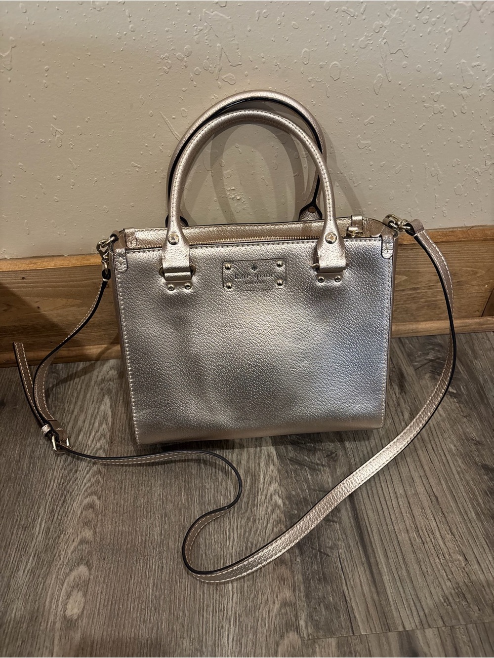 Metallic Silver Structured Satchel Handbag - Kate Spade